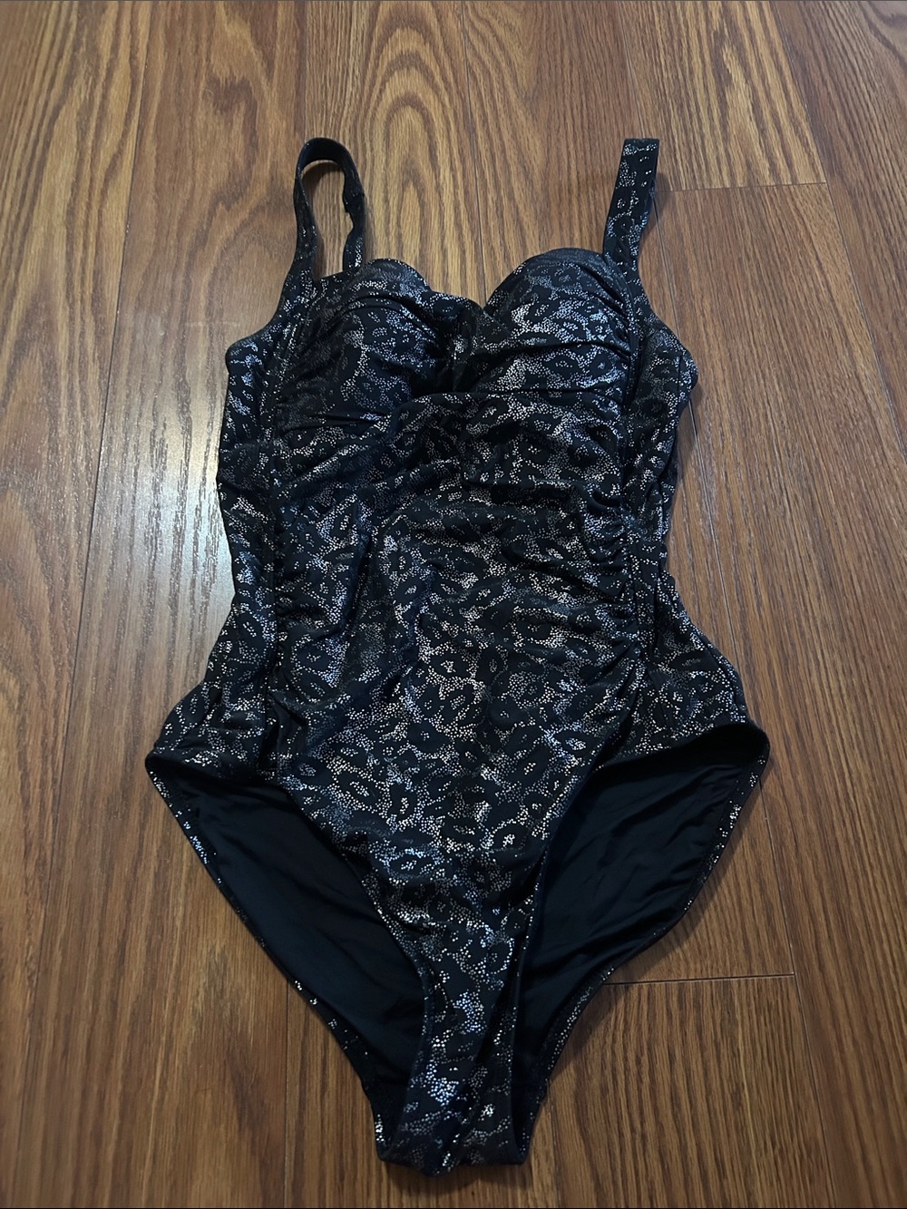 Niptuck Molded Cup Black Shimmer Animal Print Adjustable  One-Piece Swimsuit